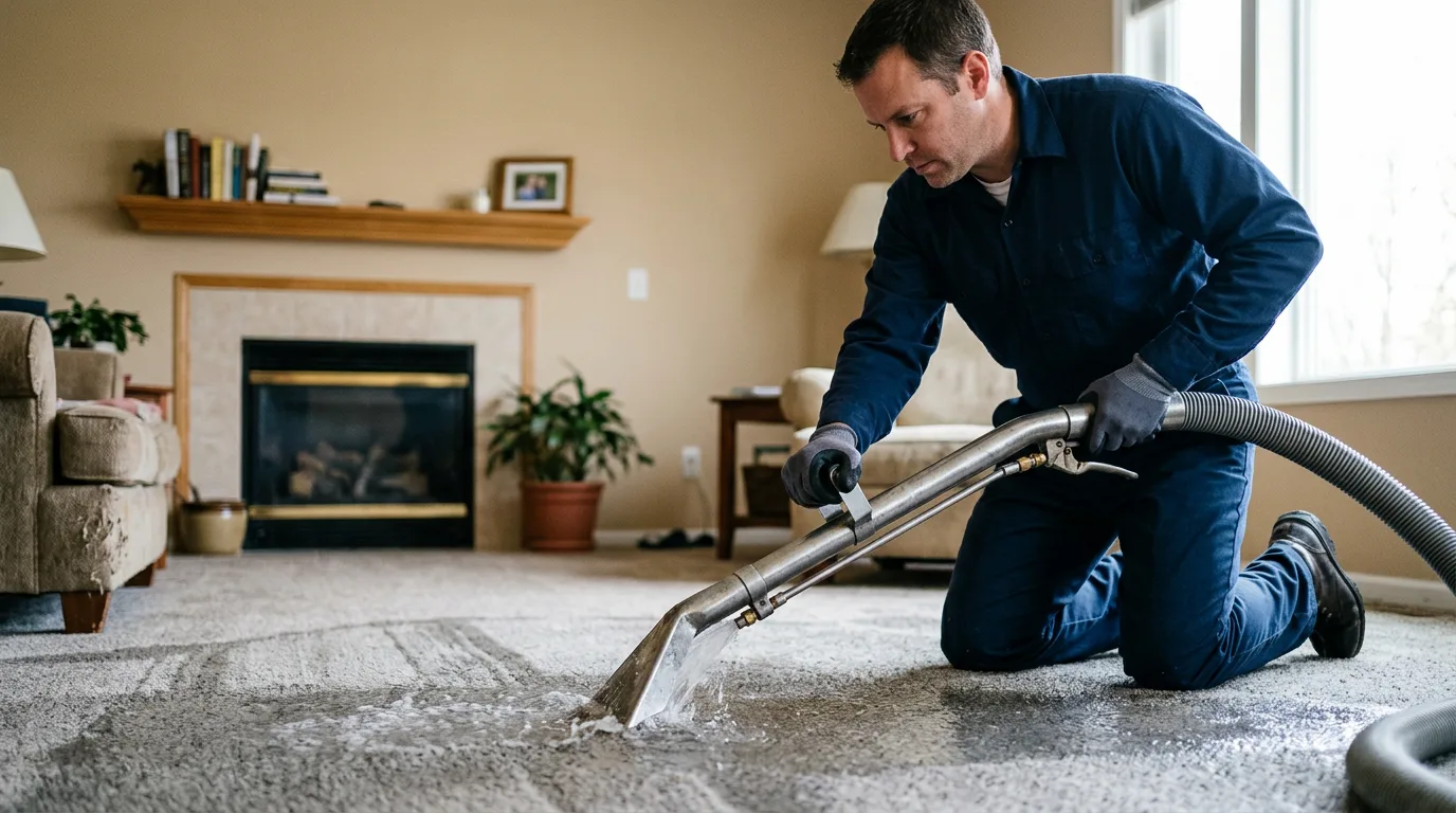 Water damage restoration technician working near Nickerson, KS